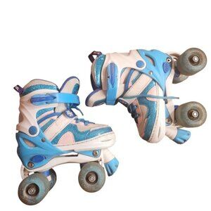 Sulifeel Kids Adjustable Roller Skates Blue Pink Glitter Light Up Wheels 9-11